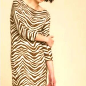 J. CREW MERINO WOOL KNIT DRESS CREAM BROWN ZEBRA SIZE XS